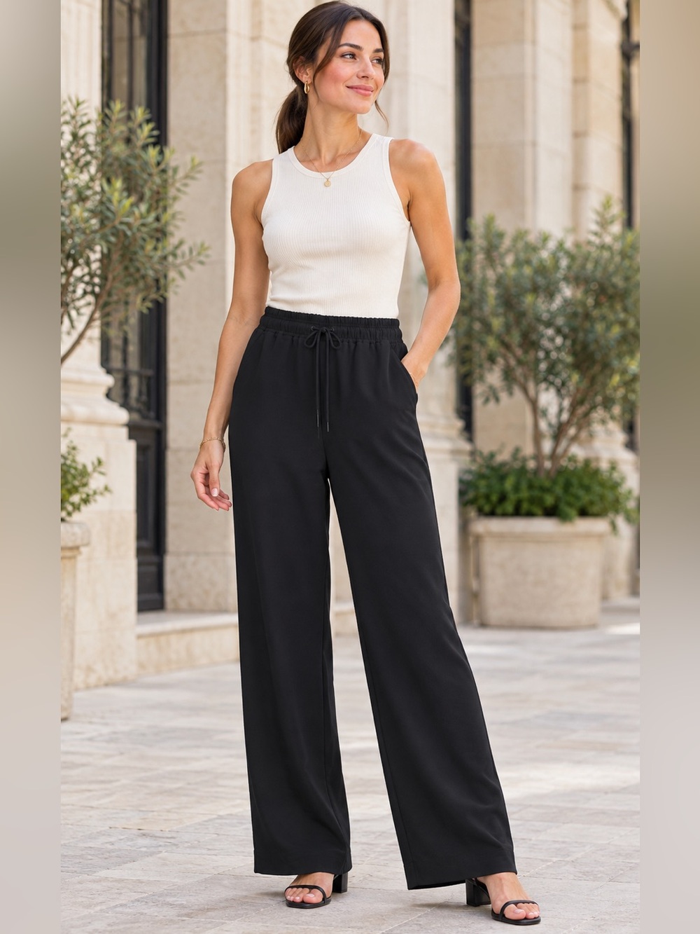 Harver & Blair London Black Wide-Leg Drawstring Pants | Size Small | NWOT